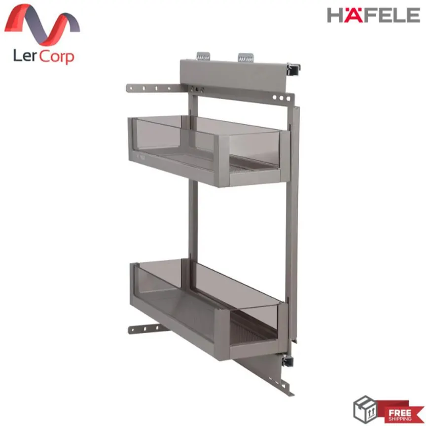 (Hafele) Pull-Out Wire Basket 200 mm Wide with Bottle Divider Champagne Spray Glass Edge (495.35.339)