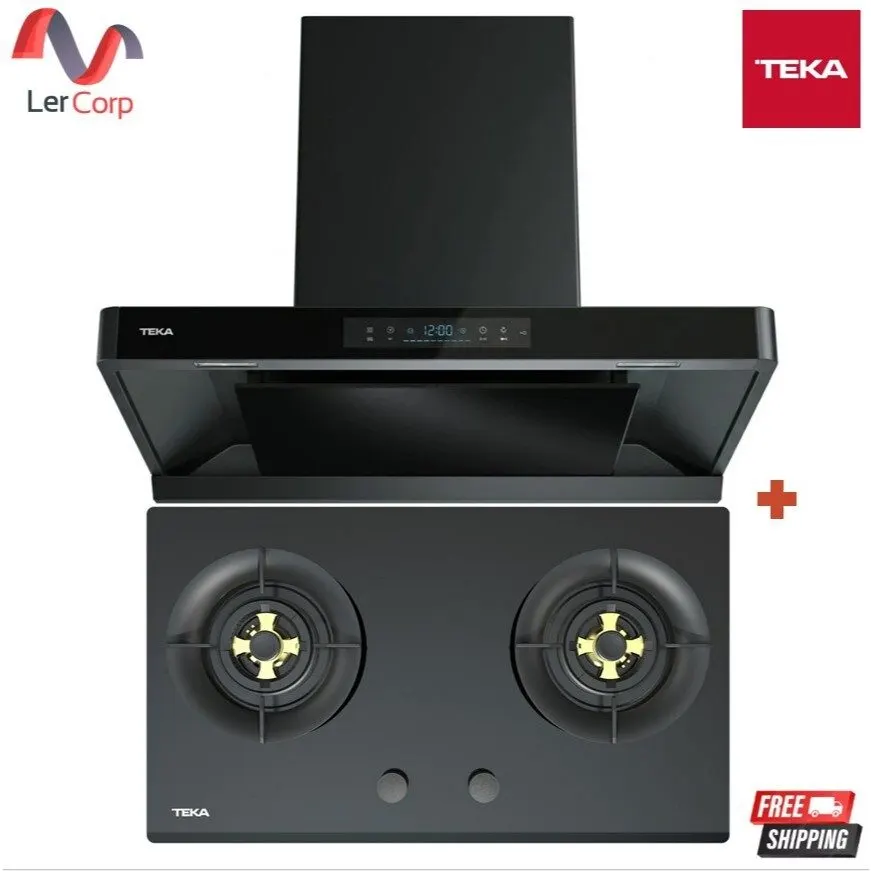 (Teka) Wall-Mounted Chimney Hood 90cm Model DHW 97460 BK + 2-Burner Gas Cooktop GTS 78 2G