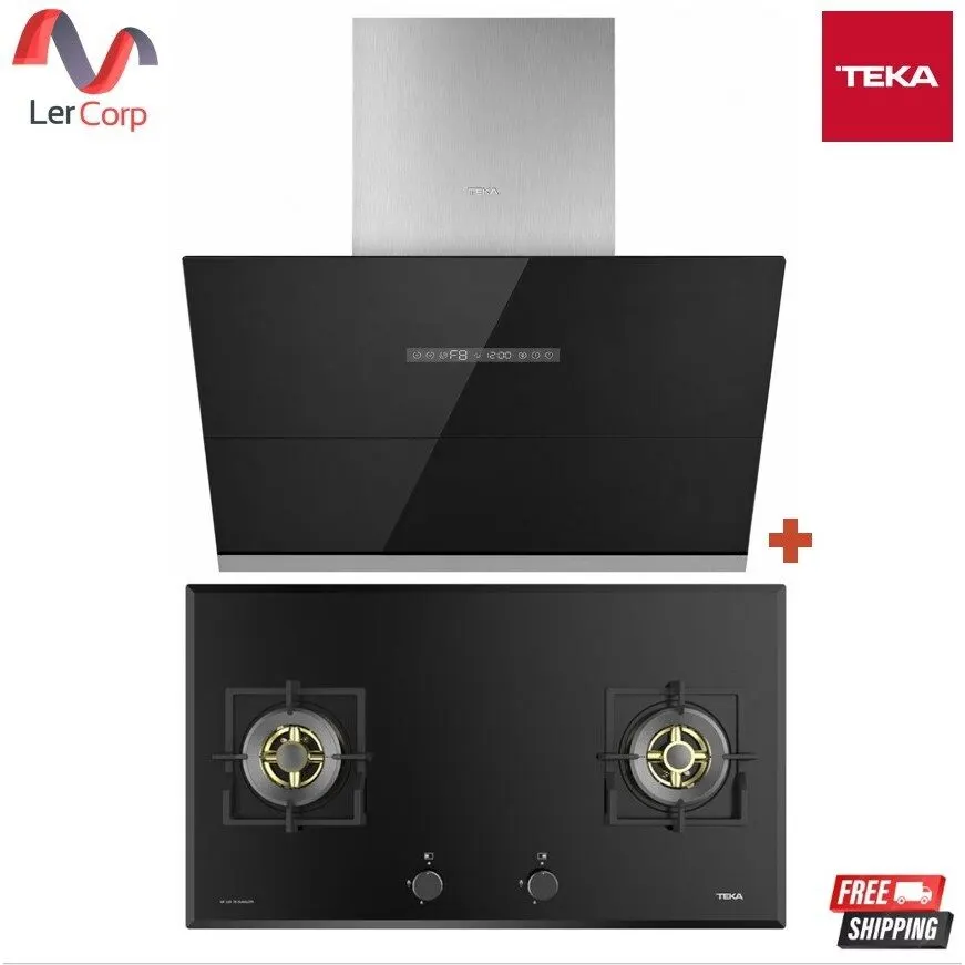 (Teka) Range Hood DVV 90 Black 90 cm + Gas Cooktop Tempered Glass 2 Burners Model GB LUX 78 2G