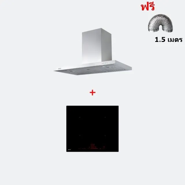 Wall-Mounted Range Hood Model HC-HEETS60 + 4-Zone Built-in Induction Cooktop HB60-4INDIVSTC Free 1.5m Duct Hose