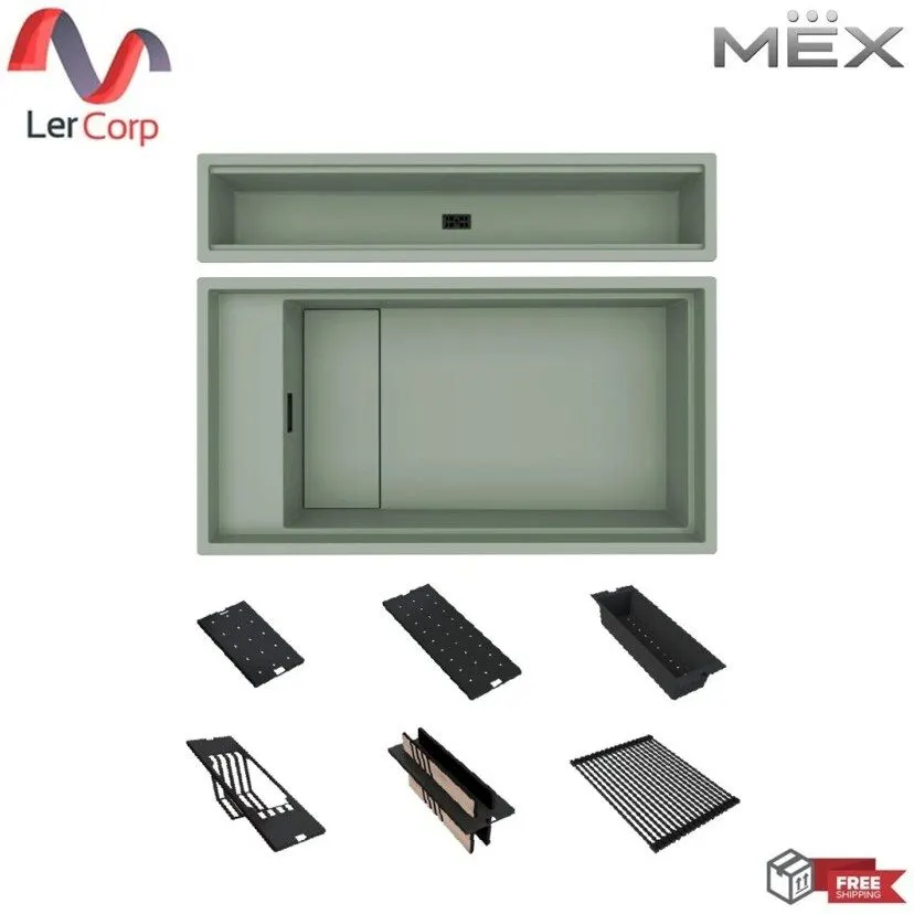 (Mex) Synthetic Granite Ceramic Surface Kitchen Sink Set Model DIALOGO-ST-K82SET Sage Green