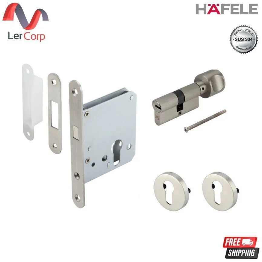 (Hafele) Stainless Steel Mortise Lock Set with Locking Hardware, Premium Range (Bathroom Door) (499.65.030)