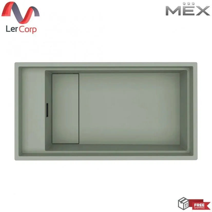 (Mex) Large Single Bowl Kitchen Sink METRIX BY elleci Model DIALOGO-ST-K82 Synthetic Granite with Ceramic Surface Sage Green