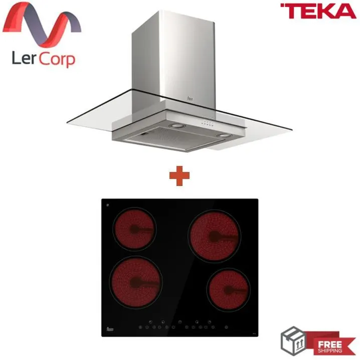 (TEKA) Ceramic Cooktop 4 Burners 60 cm VE 4 + Glass Wing Pyramid Extractor Hood 90 cm DGF 90