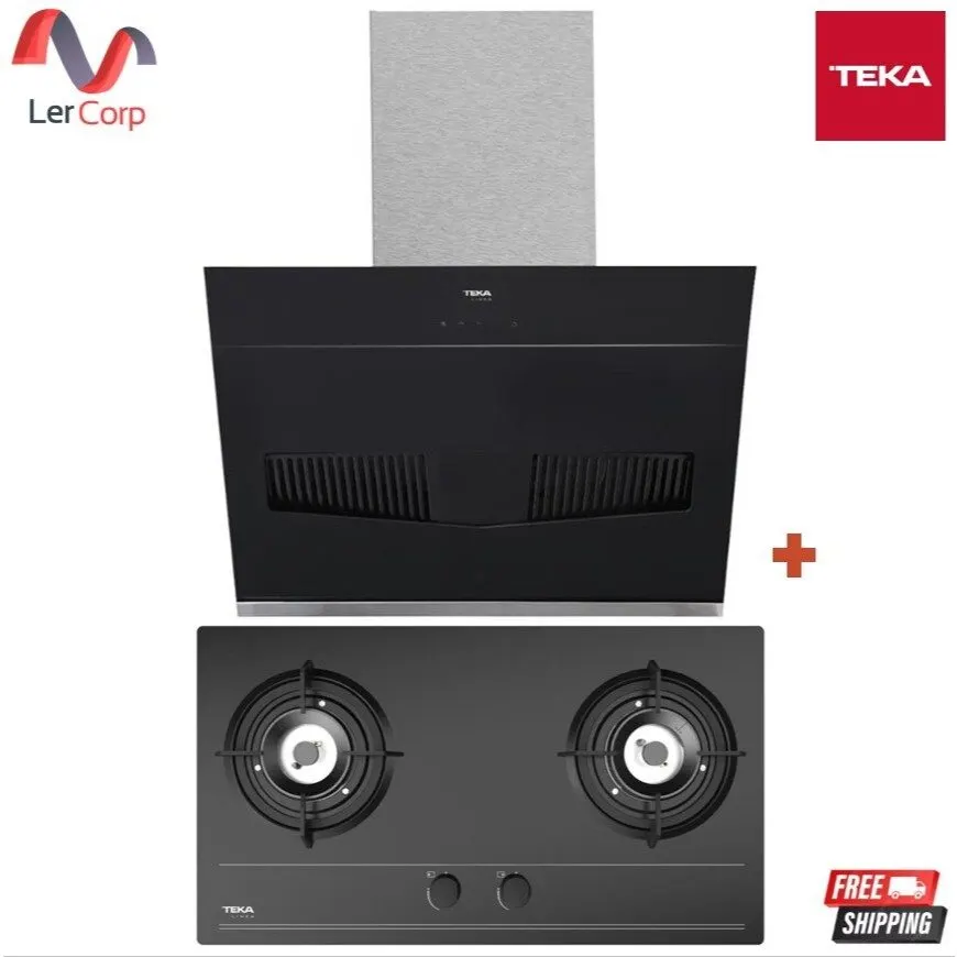 (Teka) Range Hood Model LVT 90 + 2-Burner Glass Built-in Gas Cooktop Model GQ 73 AI AL EN BK (E2)