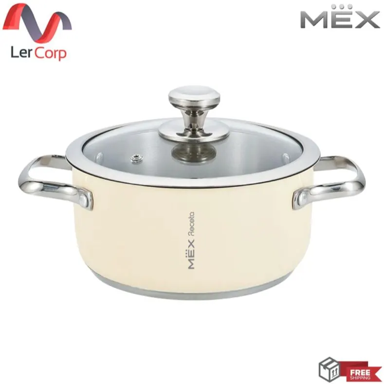 (Mex) RECETA Stainless Steel Pot with Glass Lid Cream CSS209CR