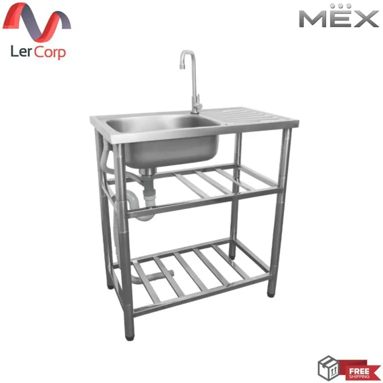 (MEX) อ่างล้างจาน 1 หลุม 1 ที่พัก PST75 สเตนเลส สตีล พร้อมขาตั้ง