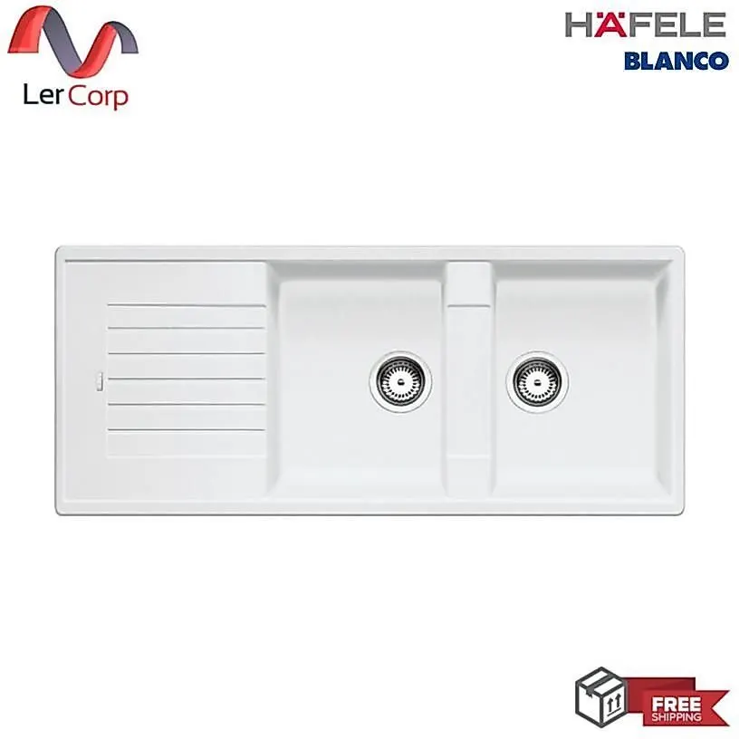(Hafele) BLANCO อ่างล้างจาน SILGRANIT 2 หลุม มีที่พักจาน รุ่น ZIA 8 S สี White (495.39.039)(565.76.750)