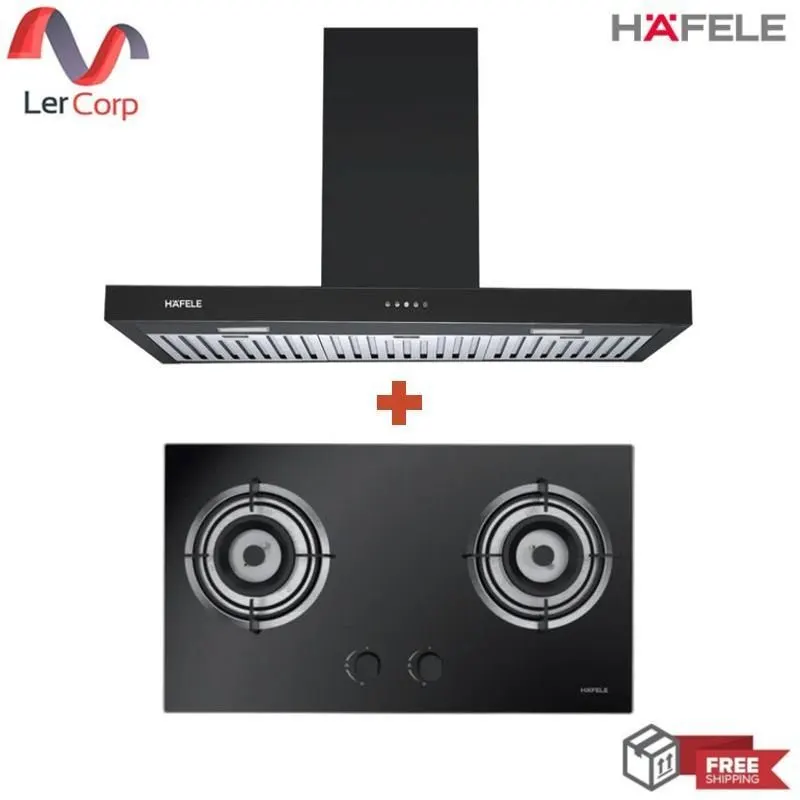 (Hafele) AUGUSTO Standard Series Gas Hob + ZEPHYR Standard Series Wall-Mounted Chimney Hood (495.07.545)(533.83.870)