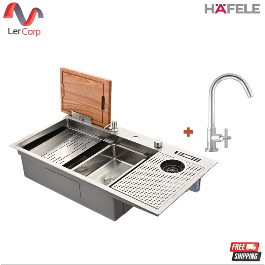 (Hafele) อ่างล้างจาน Workstation Sinks ขนาด 510 มม. + ก๊อกน้ำ CIRINO (495.07.718)