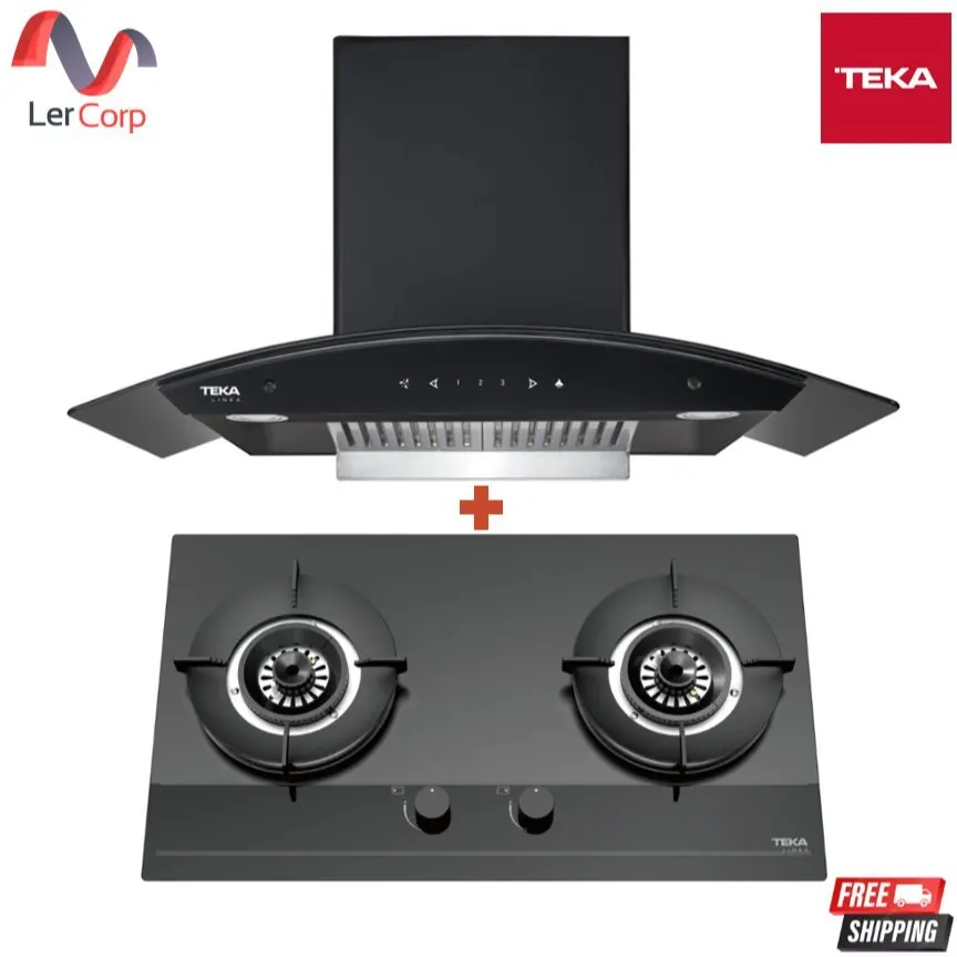 (Teka) ชุดเครื่องดูดควันติดผนัง พร้อมเตาแก๊สฝังกระจก 2 หัว รุ่น NCW 90 T30 BLACK + GD 73.1 2G 72 ซม. สีดำ