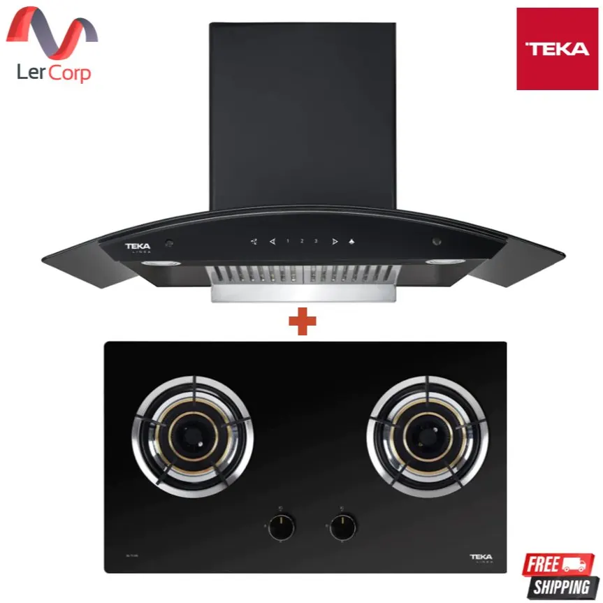 (Teka) ชุดเครื่องดูดควันติดผนัง พร้อมเตาแก๊สฝังกระจก 2 หัว รุ่น NCW 90 T30 BLACK + GL 73 2G AI AL TR GLASS
