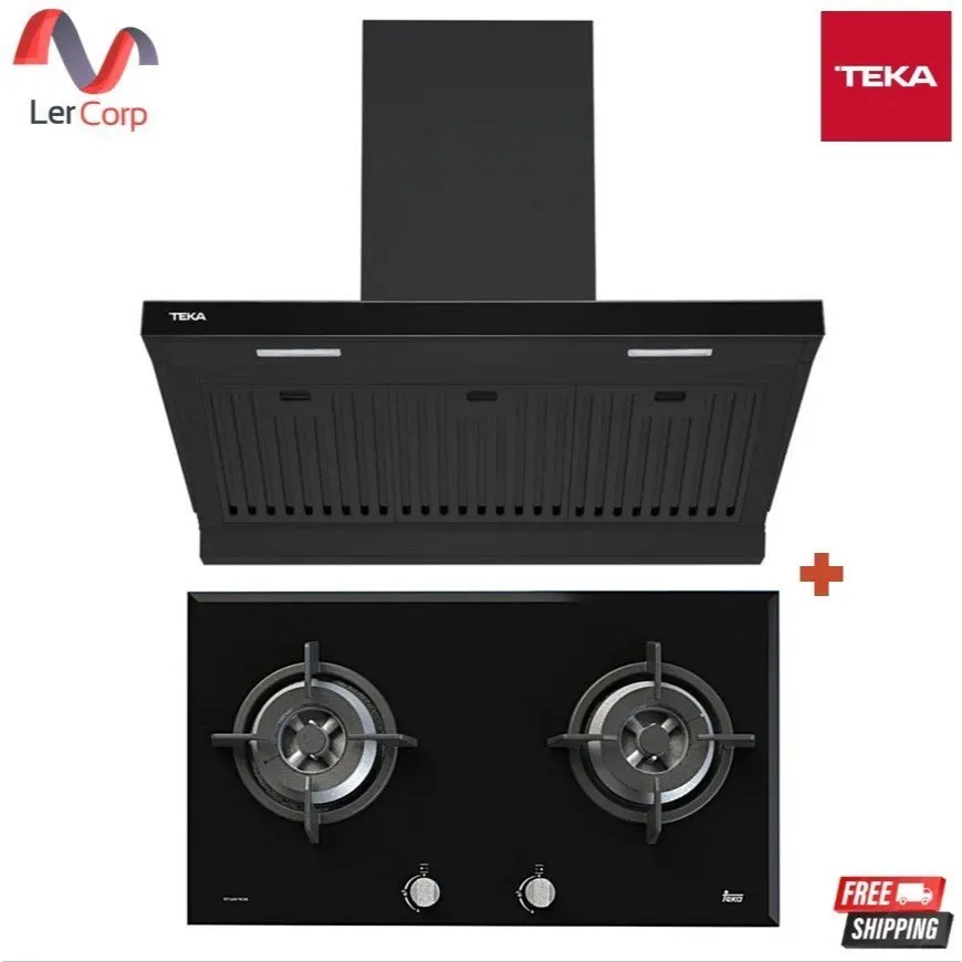 (Teka) เครื่องดูดควัน รุ่น DHA 90 TC BK สีดำ + เตาแก๊สผิวกระจกนิรภัย 2 หัวเตา GT LUX 78 2G AI AL 2TR
