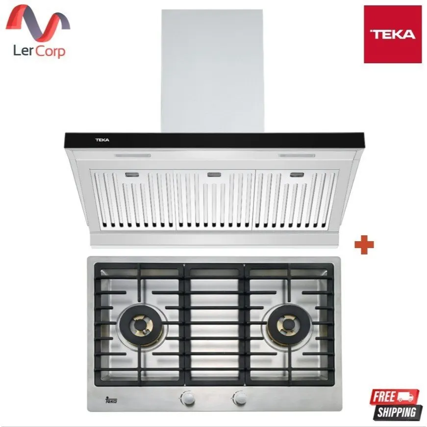 (Teka) เครื่องดูดควัน รุ่น DHA 90 TC สีสแตนเลส กระจกดำ ขนาด 90 + เตาแก๊สแบบฝัง รุ่น EF 78 2G AI AL DR SS