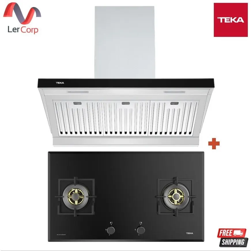 (Teka) เครื่องดูดควัน รุ่น DHA 90 TC สีสแตนเลส กระจกดำ ขนาด 90 + เตาแก๊ส ผิวกระจกนิรภัย 2 หัวตา รุ่น GB LUX 78 2G