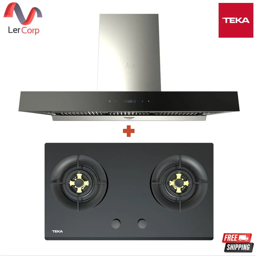 (Teka) เครื่องดูดควันแบบกระโจมติดผนัง ขนาด 90 ซม. รุ่น DHW 90 TO + เตาแก๊ส 2 หัวเตา GTS 78 2G