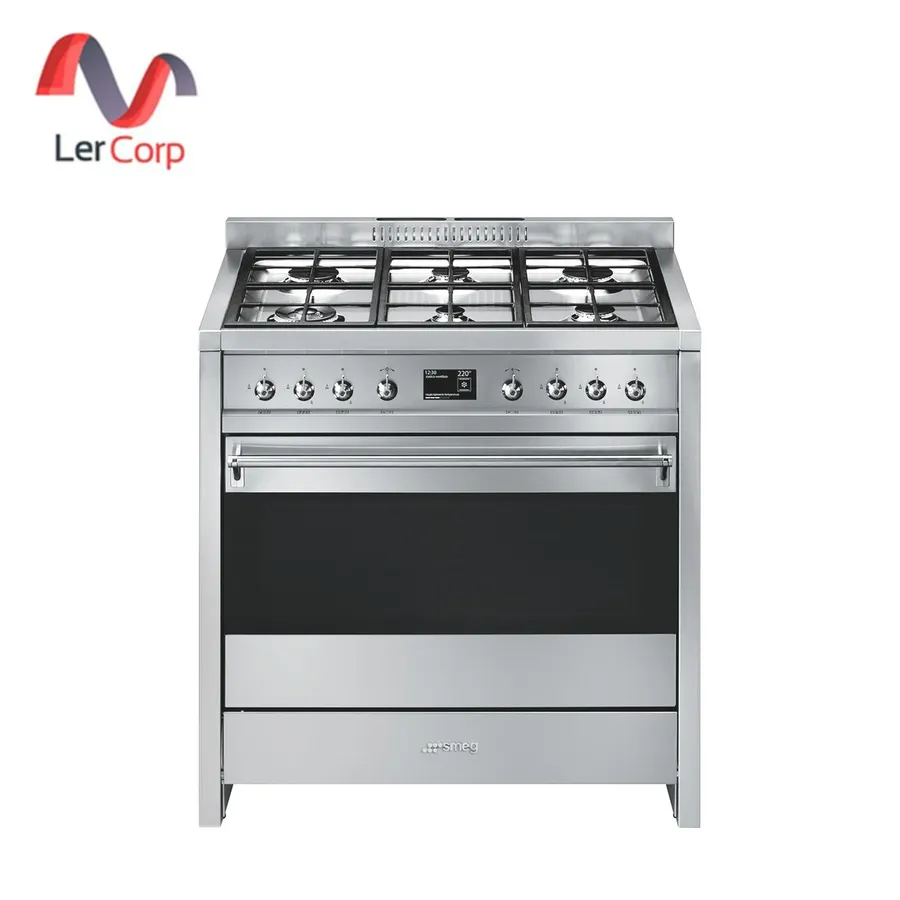 (Smeg) เตาปรุงอาหารตั้งพื้น 90x60 ซม. เตาแก๊ส 6 หัว เตาอบพัดลม 129 ลิตร (A1-9)