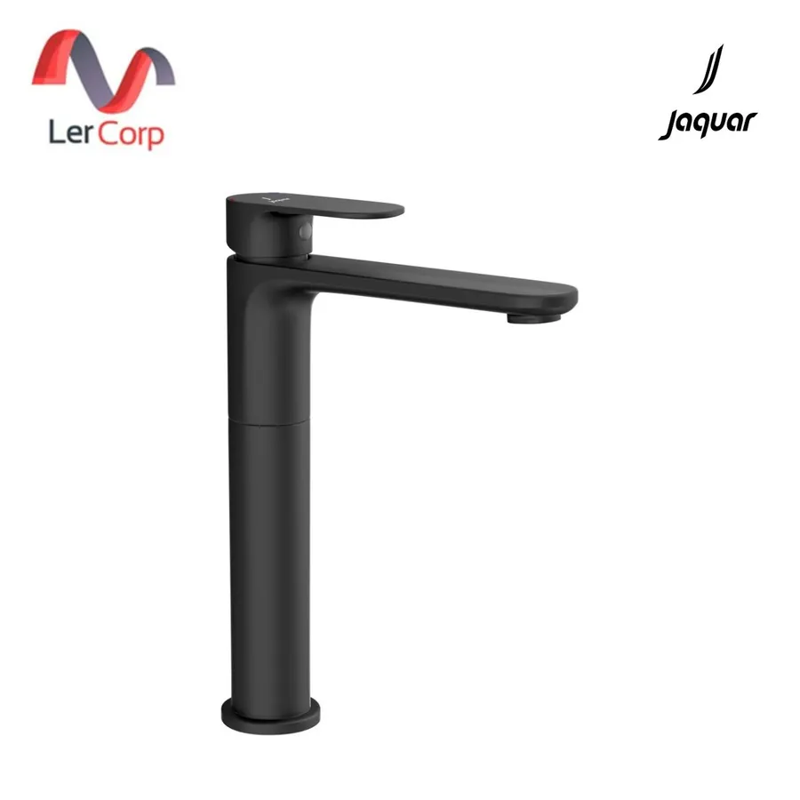 (JAQUAR) High Neck Basin Mixer Tap Single Lever Matte Black without Basin Popup, with 600mm Braided Hose (OPP-BLM-15005BPM)