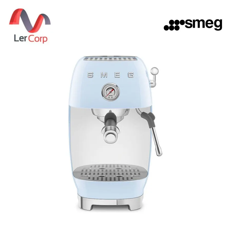 (Smeg) Manual Espresso Coffee Machine with Cold Brew Function, Pastel Blue, Glossy Finish, 50's Style Design (ECF03PBEU)