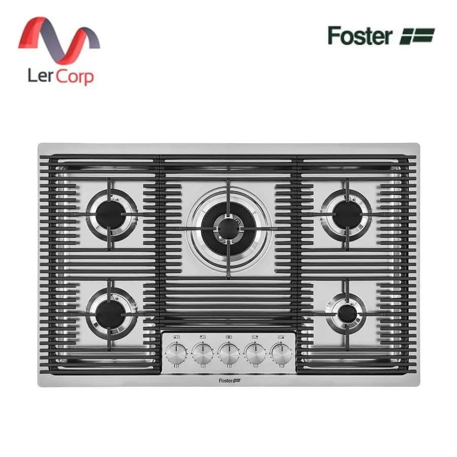 (Foster) เตาแก๊สฝังหน้ากระจก 5 หัวเตา สแตนเลส AISI 304 แปรงเงาเป็นเส้น (7682000)