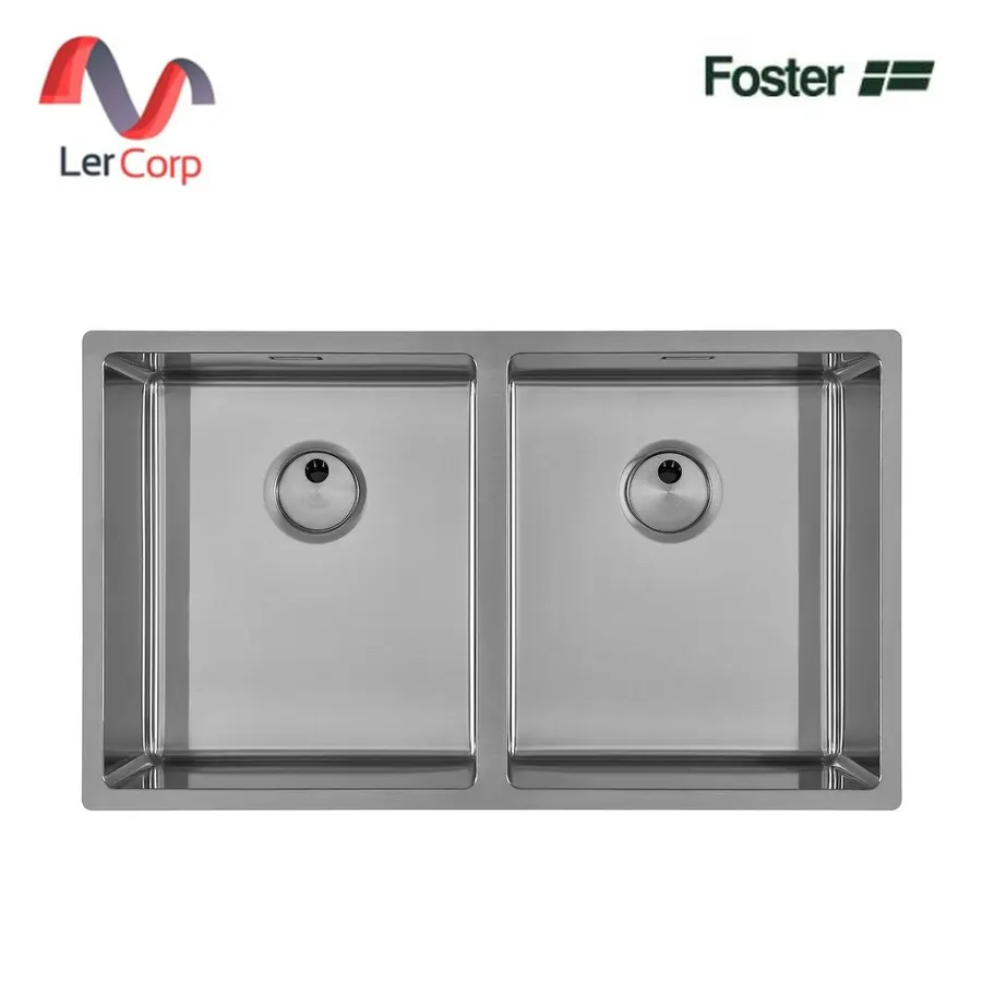 (Foster) อ่างล้างจานสแตนเลส 2 หลุม ติดตั้งแบบฝังใต้เคาน์เตอร์ ผิว Foster brushed (4455 840)