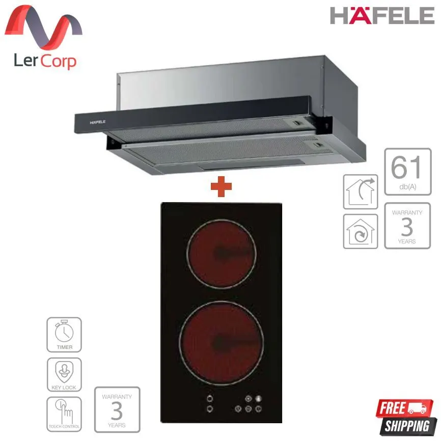 (Hafele) TELESCOPIC Range Hood (538.86.132) + SATURN Plus Series Ceramic Glass Electric Cooktop (533.07.500)