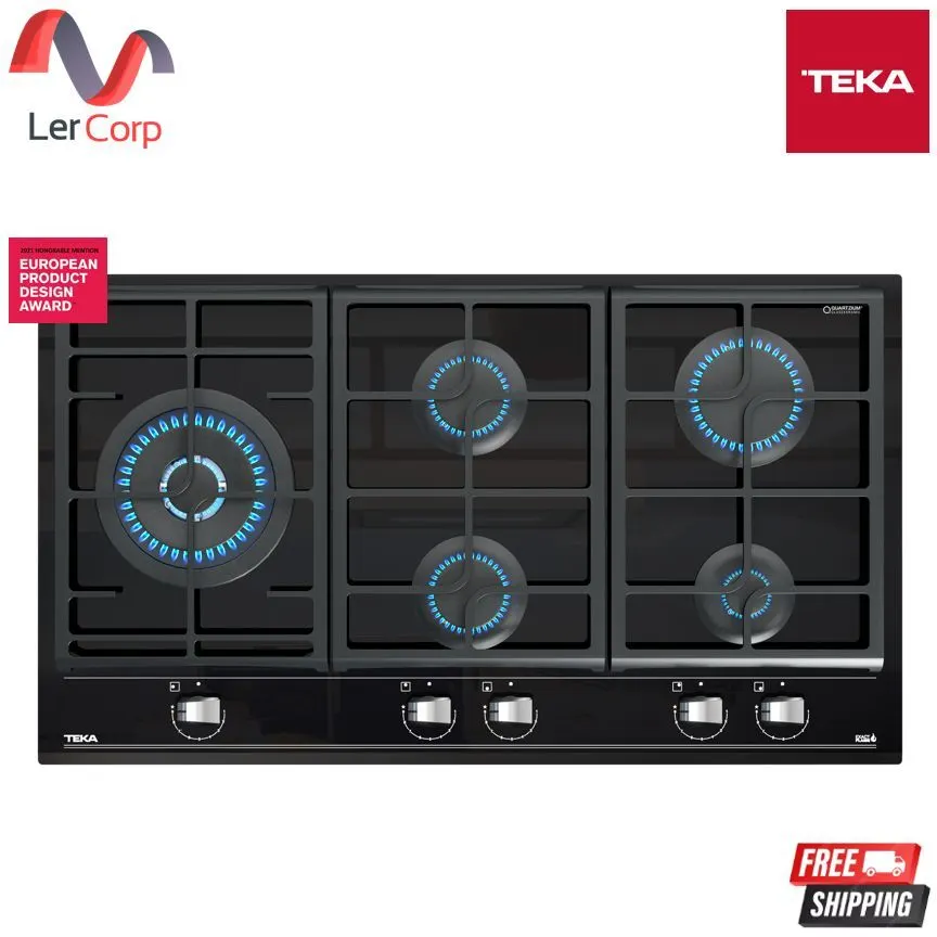 (Teka) Ceramic Glass Gas Cooktop 5 Burners with ExactFlame Function Model GZC 95320 XBN