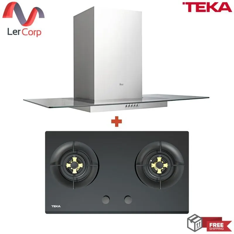 (Teka) Chimney Range Hood 90 cm DGF 90 + Gas Hob with Safety Glass Surface GTS 78 2G AI AL CI 2TR BK