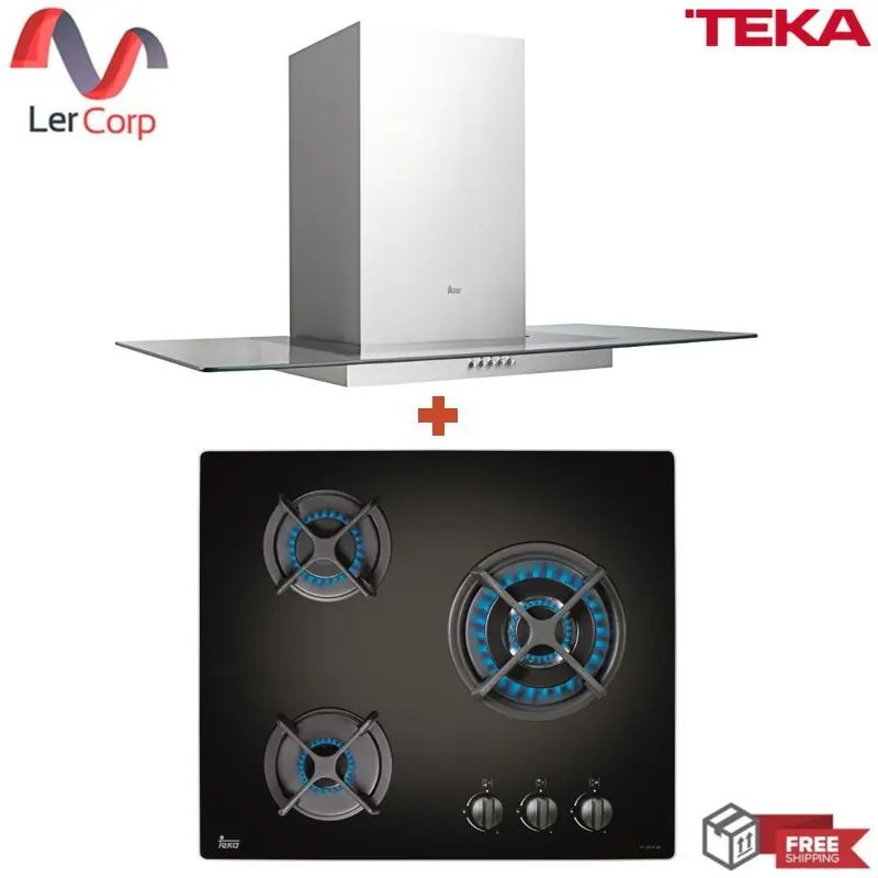 (Teka) 90 cm Wall-Mounted Canopy Range Hood DGF 90 + 3-Burner Gas Cooktop HF LUX 60 3G AI