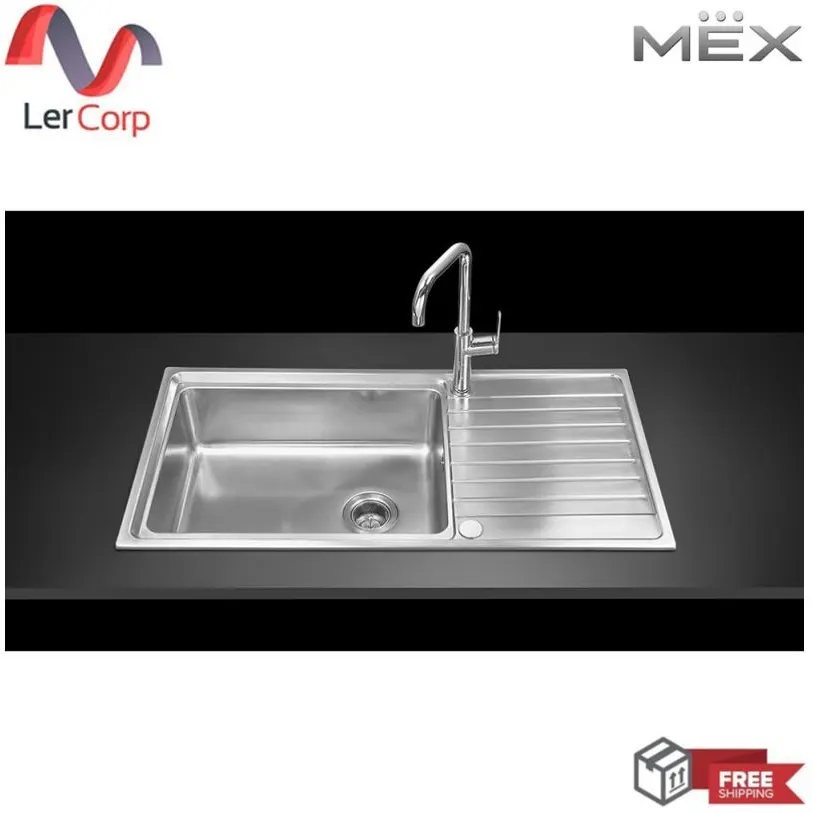 (MEX) Single Bowl Stainless Steel Sink with Drainboard AISI 304 Model ELB101BM