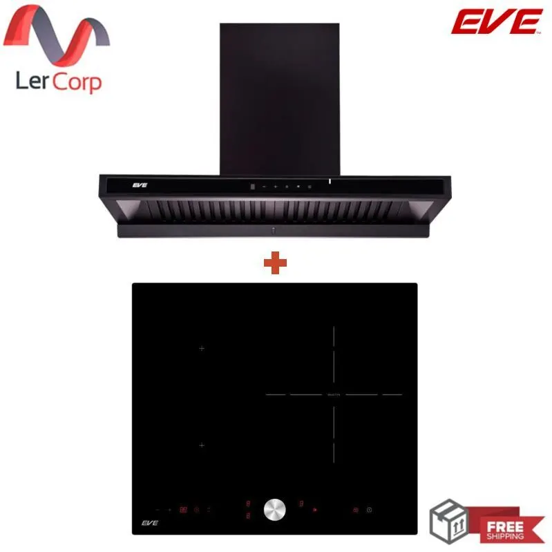 (EVE) Wall-Mounted Range Hood HC-MAXIMUS-90 + 3-Burner Induction Cooktop HB60-1FZ1RIND/KTC