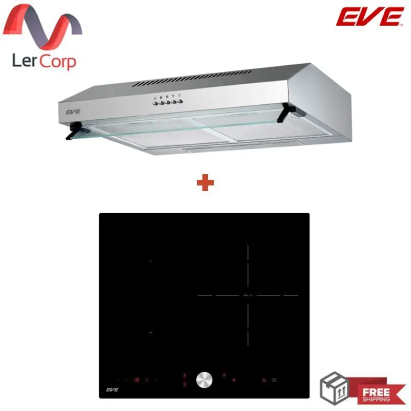 (EVE) เครื่องดูดควันแบบมาตรฐาน HF-HSM102AT-60 + เตาฝังอินดักชั่น 3 หัว induction HB60-1FZ1RIND/KTC