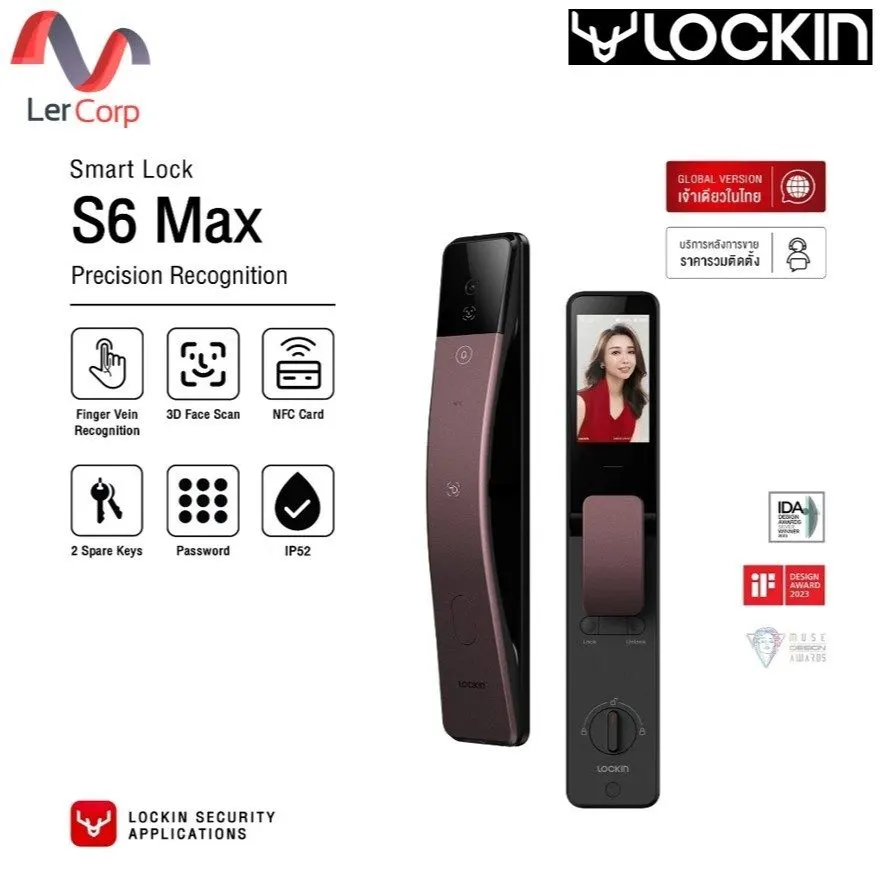 (Lockin) S6 Max Biometric Digital Door Lock - Facial Recognition + Fingerprint + NFC with Built-in Video Camera Smart Lock (Purple)