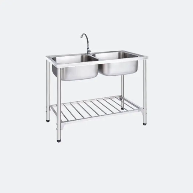 2-Bowl Stainless Steel Freestanding Kitchen Sink 1000/500 mm with Free Othello Cold Water Faucet and Accessories